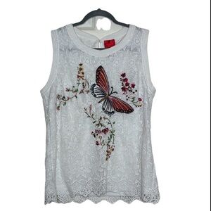 Elegant White Lace Blouse with Butterfly Design